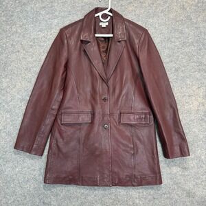 Sundance 100% Leather Jacket Coat Womens Large Burgendy Flap Pockets Vented Red